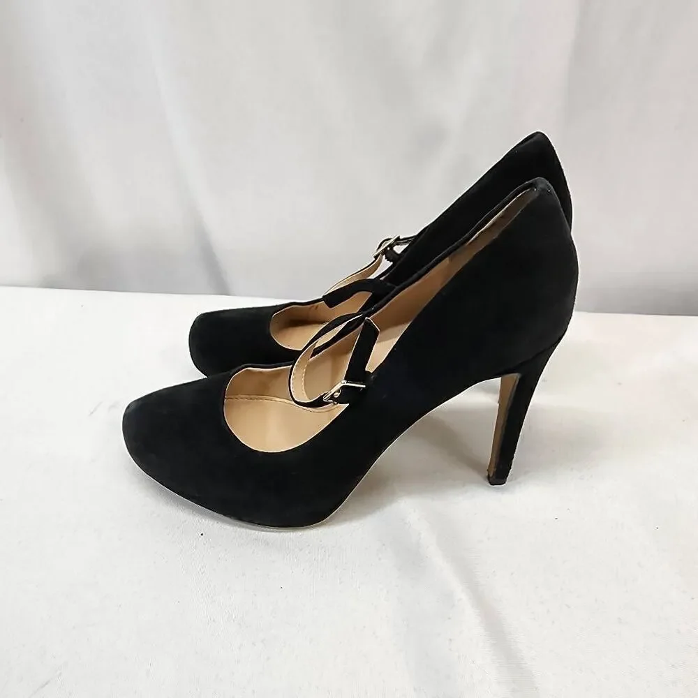 Vince Camuto Womens Beverly Mary Jane Pump Size 6.5 Black Suede Heel Dress Shoe